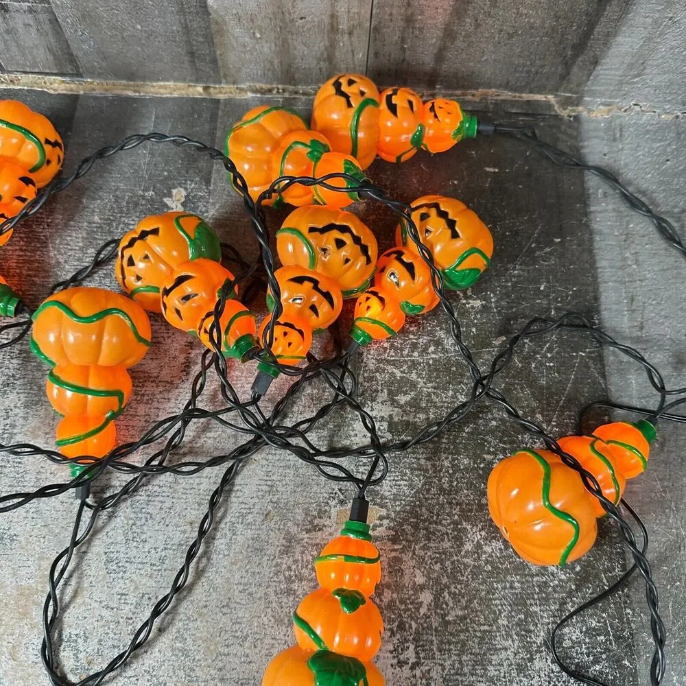 Stacked Jack-O-Lantern Halloween Pumpkin 10 Light String Blow Mold 11 ft Cord